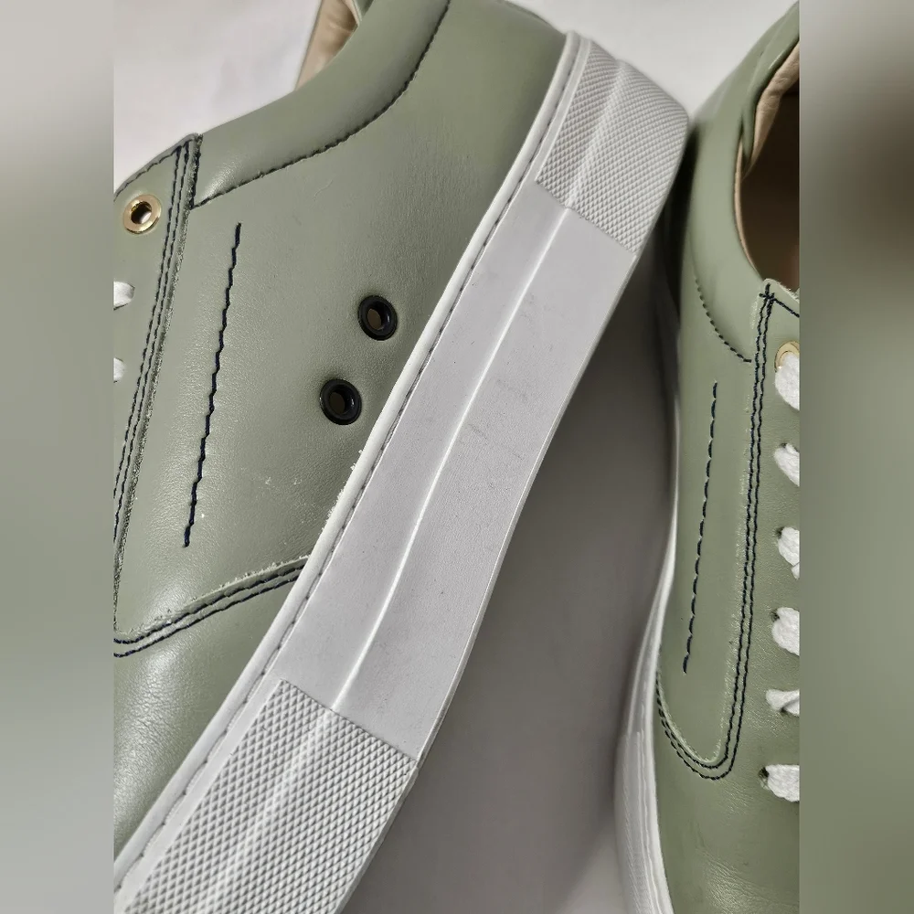 Pre-owned Want Les Essentials Women Leather Platform Sneakers Olive Green Sz 39